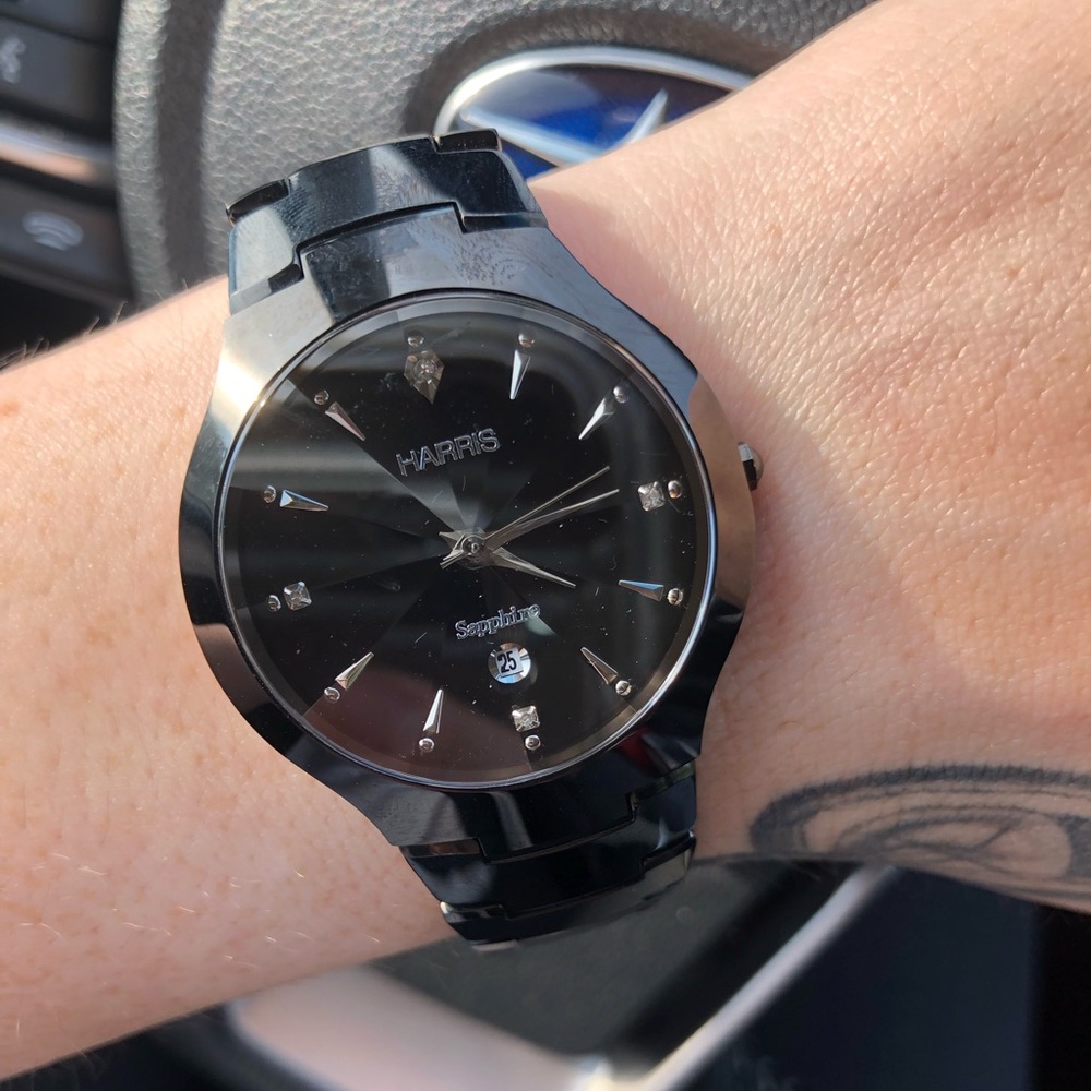 Men's Harris black ion plated tungsten watch